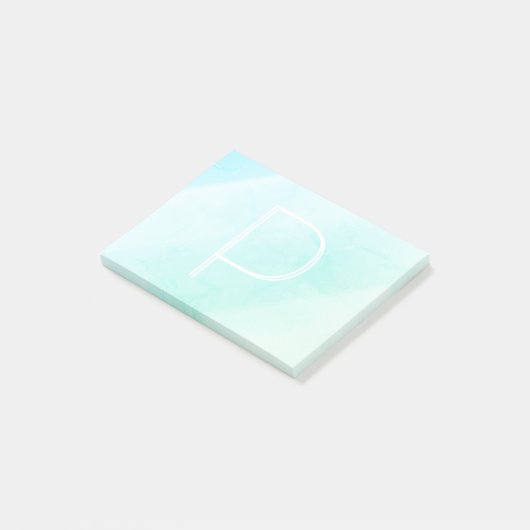 Aqua blue waterverf pastel-monogram post-it® notes (Schuin)