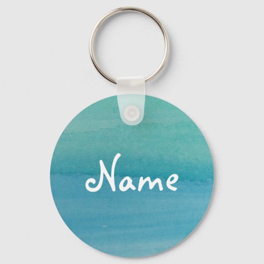 Aqua blue waterverf sleutelhanger met aangepaste n (Voorkant)
