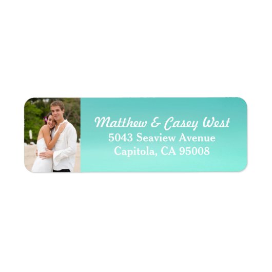 Aqua Blue Waterverf Wash Beach Foto Etiket (Voorkant)