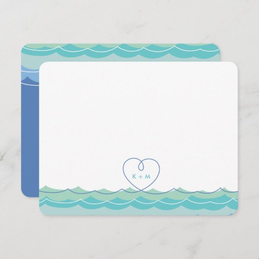 Aqua Blue Waves Loopy Hart Bruiloft Dank u Kaart Notitiekaartje (Voorkant / Achterkant)