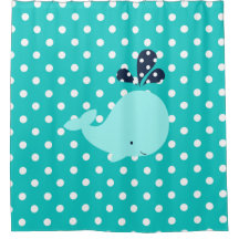 Aqua Blue Whale op Turquoise en White Polka Dots
