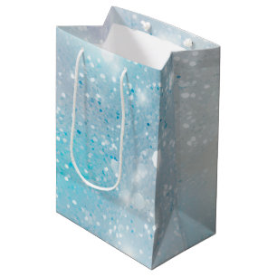 Aqua Blue White Bokeh Verjaardag Medium Cadeauzakje
