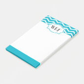 Aqua Blue White Chevron Patterned Monogrammed Post-it® Notes (Schuin)
