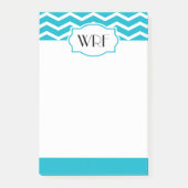 Aqua Blue White Chevron Patterned Monogrammed Post-it® Notes (Voorkant)