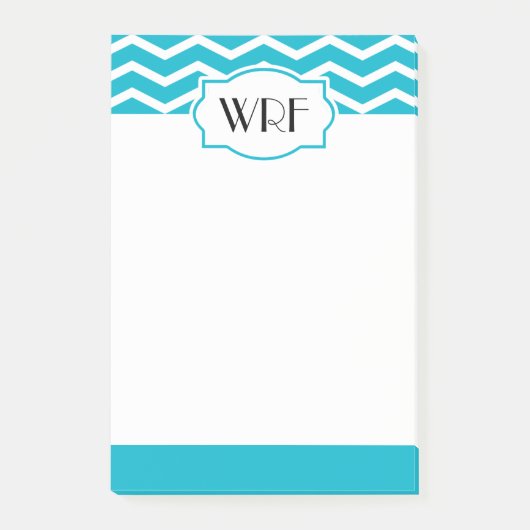 Aqua Blue White Chevron Patterned Monogrammed Post-it® Notes (Voorkant)