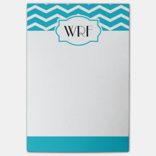 Aqua Blue White Chevron Patterned Monogrammed Post-it® Notes