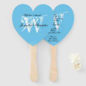 Aqua Blue & White Chic Monogram Wedding Program Handwaaier (Voorkant en achterkant)