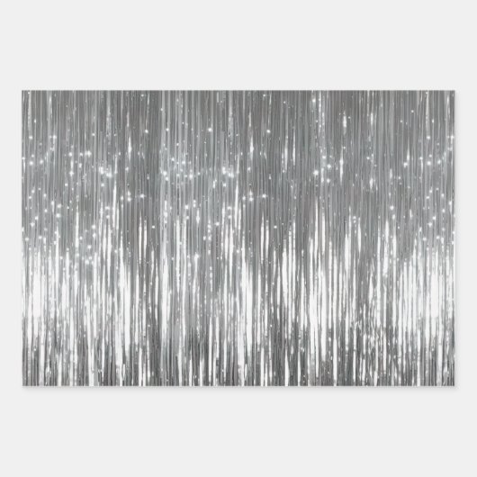 Aqua Blue White Glam Tinsel Stripes Gift Labels Inpakpapier Vel (Voorkant 2)