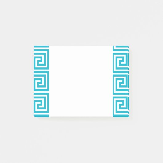 Aqua Blue White - Grieks sleutelpatroon Post-it® Notes (Voorkant)