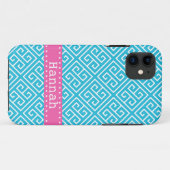 Aqua Blue White - Grieks sleutelpatroon roze Sjabl Case-Mate iPhone Case (Achterkant (horizontaal))