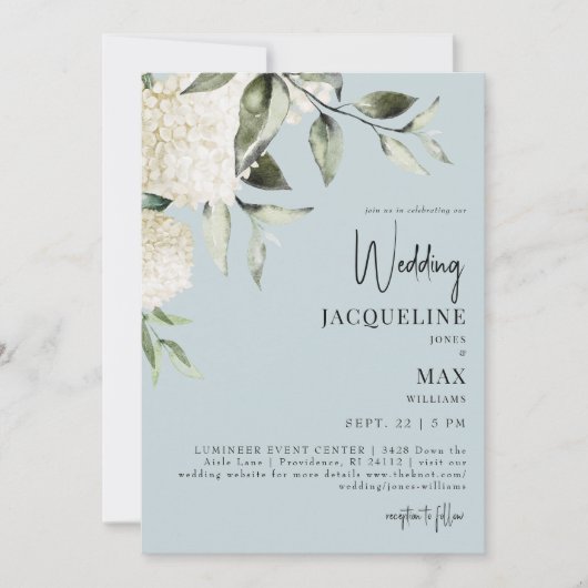 Aqua Blue White Hortensia's Wedding Kaart (Voorkant)