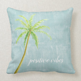 Aqua Blue White Ocean Shore Palm Tree Kussen