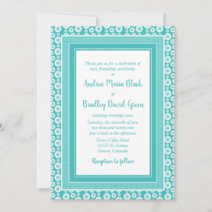Aqua Blue White Pattern Floral Wedding Kaart