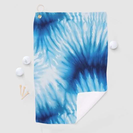Aqua Blue White Tie Dye Golfhanddoek (Insitu)