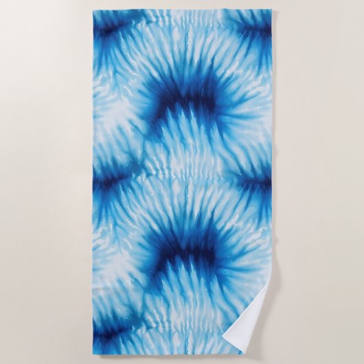 Aqua Blue White Tie Dye Strandlaken (Voorkant)