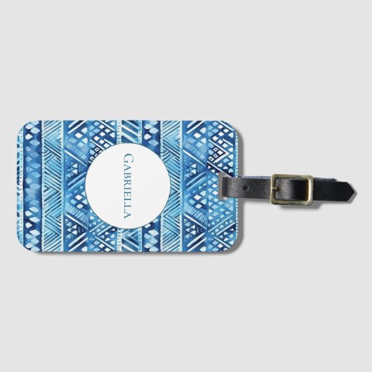 Aqua Blue White Tribal Stripes Stippen Bagagelabel (Voorkant (horizontaal))