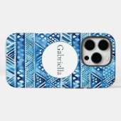 Aqua Blue White Tribal Stripes Stippen Case-Mate iPhone Case (Achterkant (horizontaal))