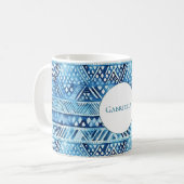 Aqua Blue White Tribal Stripes Stippen Koffiemok (Voorkant links)