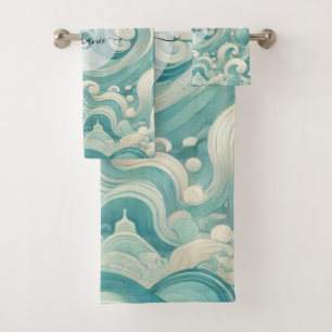 Aqua Blue & White Wave Abstraite - Art moderne Flu