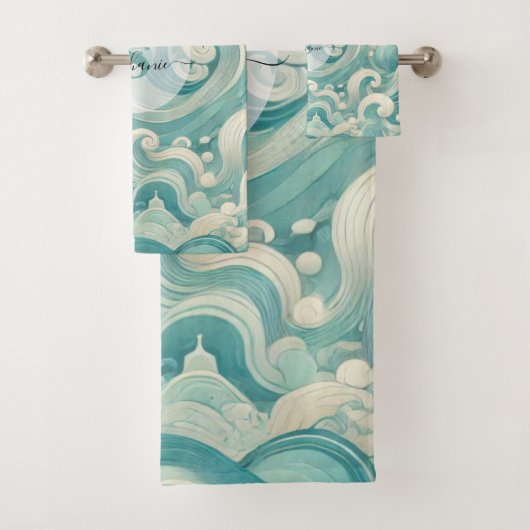 Aqua Blue & White Wave Abstraite - Art moderne Flu (En situation)