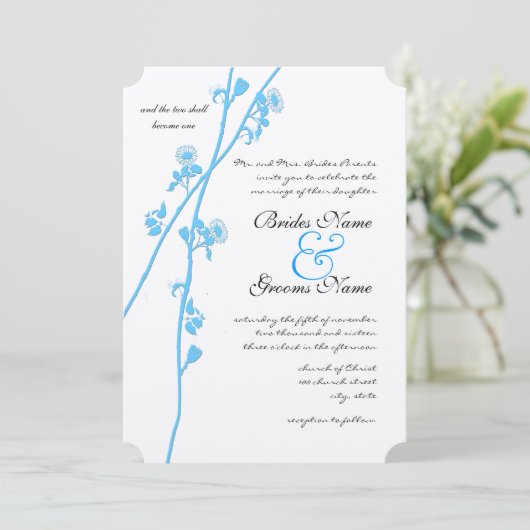 Aqua Blue Wildflower Branch Rustic Wedding Kaart (Staand voorkant)