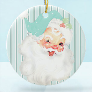 Aqua Blue Winking Santa Kerstboom Keramisch Ornament