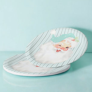 Aqua Blue  Winking Santa Kerstparty Papieren Bordje
