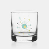 Aqua Blue Yellow Atomic Age Starburst Mid Century Whisky Glas (Achterkant)