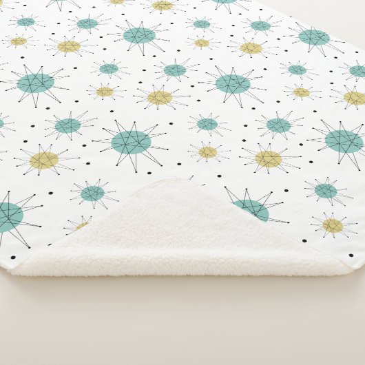 Aqua Blue Yellow Atomic Pattern Mid Century Modern Sherpa Deken (3/4)