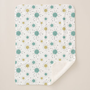 Aqua Blue Yellow Atomic Pattern Mid Century Modern Sherpa Deken