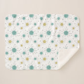 Aqua Blue Yellow Atomic Pattern Mid Century Modern Sherpa Deken (Voorkant (horizontaal))