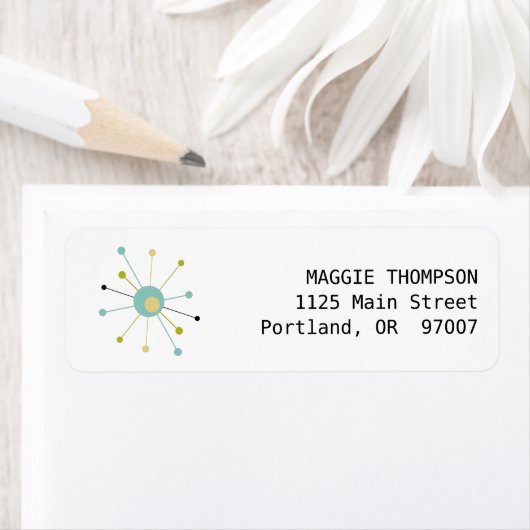 Aqua Blue Yellow Atomic Starburst Mid Century Etiket (Insitu)