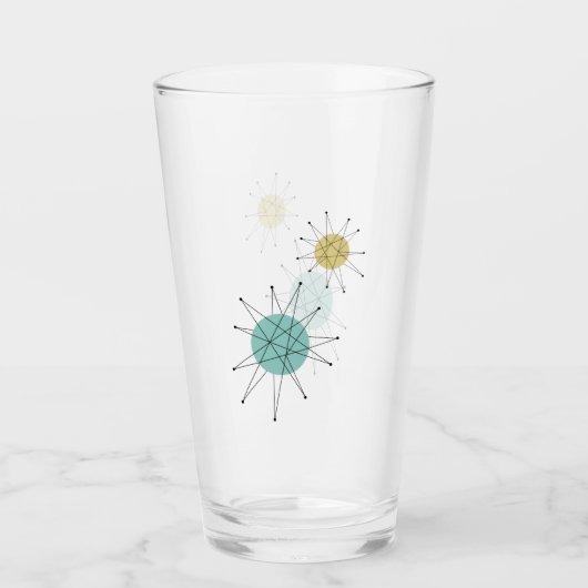 Aqua Blue Yellow Franciscan Starburst Mid Century Glas (Voorkant)