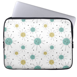 Aqua Blue Yellow Franciscan Starburst Mid Century Laptop Sleeve