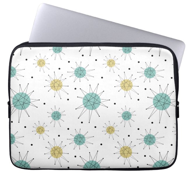 Aqua Blue Yellow Franciscan Starburst Mid Century Laptop Sleeve (Voorkant)