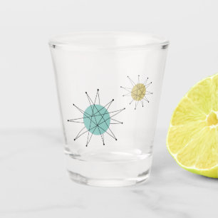 Aqua Blue Yellow Franciscan Starburst Mid Century Shot Glas