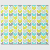Aqua Blue Yellow Grey Geometric Chevron Pattern Cadeaupapier (Vlak)