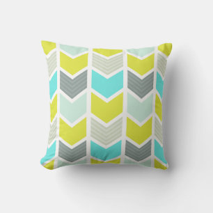 Aqua Blue Yellow Grey Geometric Chevron Pattern Kussen