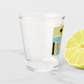 Aqua Blue Yellow Rechthoeken Mid Century Shot Glas (Links)