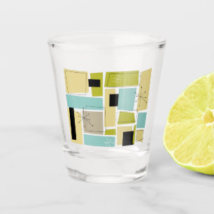Aqua Blue Yellow Rechthoeken Mid Century Shot Glas