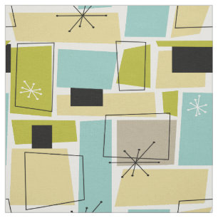 Aqua Blue Yellow Retangs Mid Century Pattern Stof