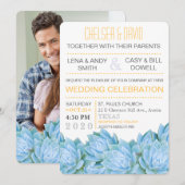 Aqua Blue & Yellow Succulent Modern Chic Wedding Kaart (Voorkant / Achterkant)