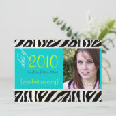 Aqua Blue Zebra Graduation Photo Invitation (Debout devant)