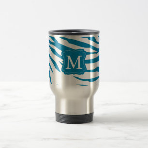 Aqua Blue Zebra Print Monogram Reisbeker