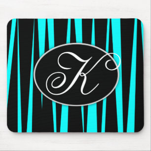 Aqua Blue Zebra Stripes Monogramed Muismatten
