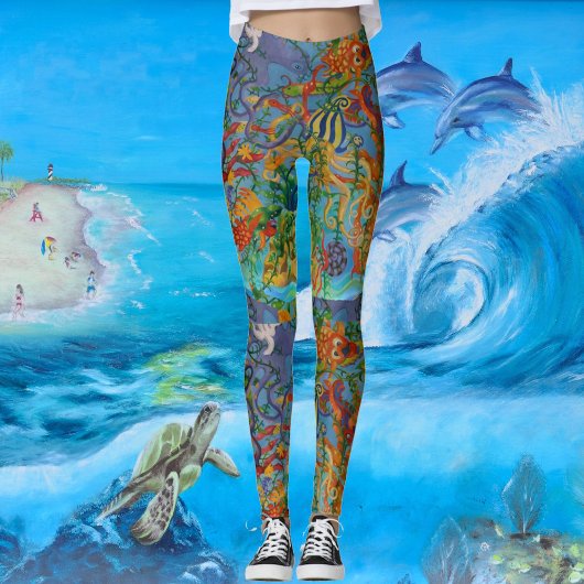 Aqua Blue Zee Abstracte kunst Octopus Modern Chic Leggings