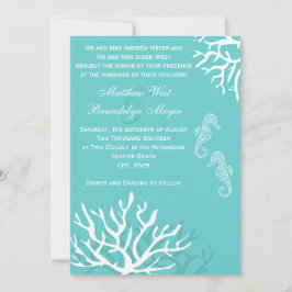 Aqua Blue Zee Coral Seahorse Wedding Invitations Kaart