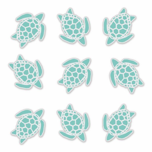 Aqua Blue Zee Turtles Whimsical Nautical Sticker (Voorkant)