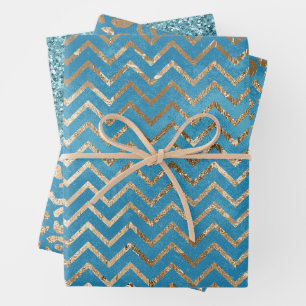 Aqua Blue Zig Zag en Leopard Inpakpapier Vel