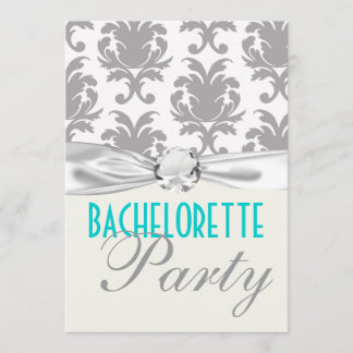 aqua blue zilver gray gr damask bachelorette party kaart